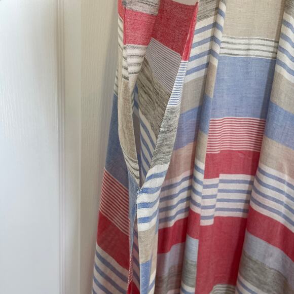 Anthropologie Kimono Swim Cover up Striped Red Blue Gray Cotton Fringe Trim - Picture 3 of 5